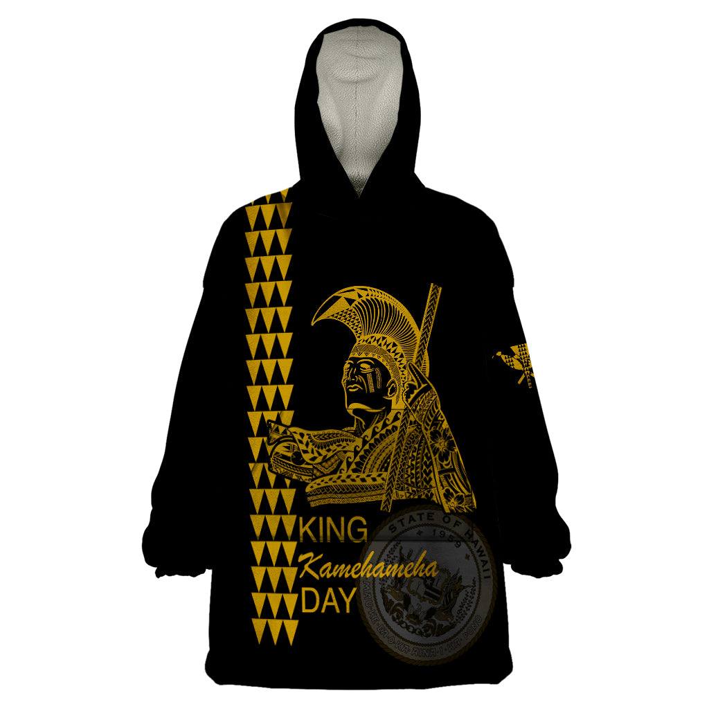 Custom Hawaii Wearable Blanket Hoodie King Kamehameha Day - Gold LT6 - Wonder Print Shop
