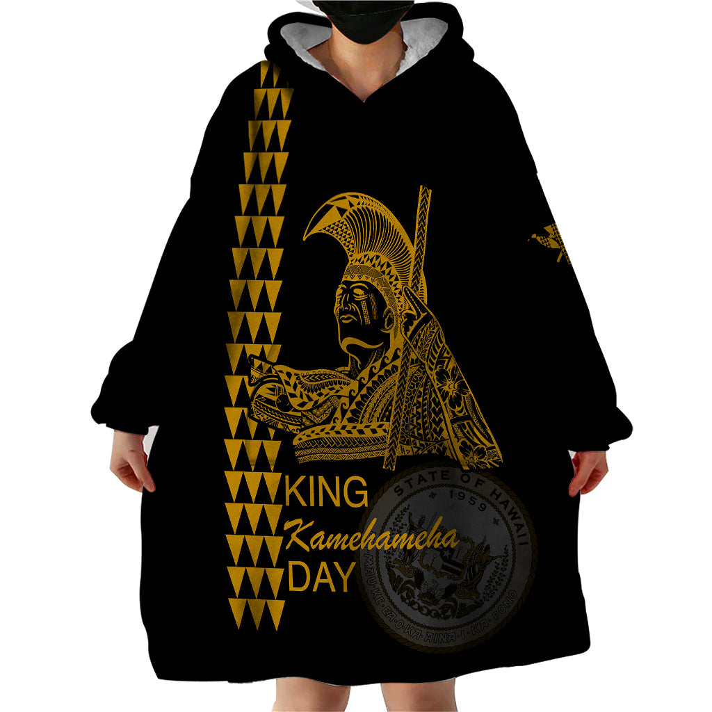 Custom Hawaii Wearable Blanket Hoodie King Kamehameha Day - Gold LT6 - Wonder Print Shop