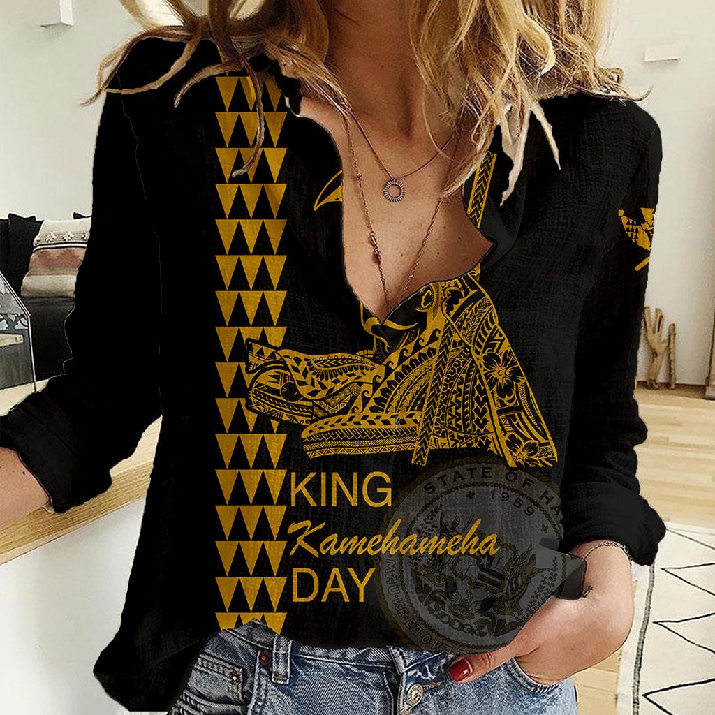 Custom Hawaii Women Casual Shirt King Kamehameha Day - Gold LT6 - Wonder Print Shop