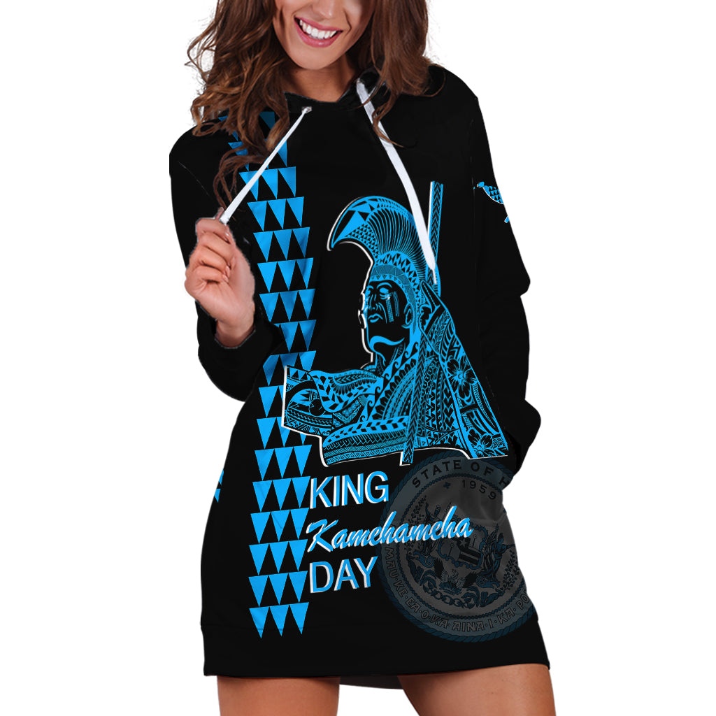 Custom Hawaii Hoodie Dress King Kamehameha Day - Blue LT6 - Wonder Print Shop