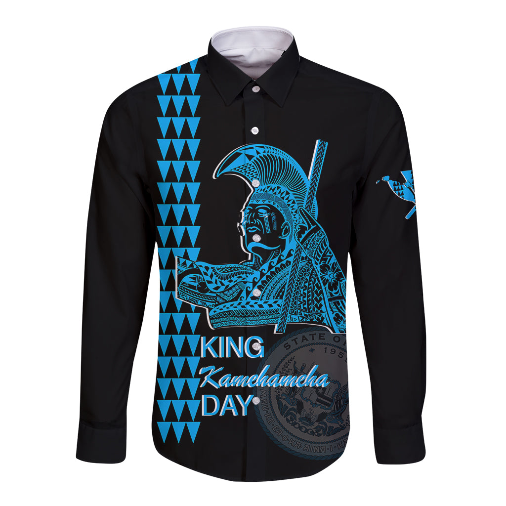 Custom Hawaii Long Sleeve Button Shirt King Kamehameha Day - Blue LT6 - Wonder Print Shop