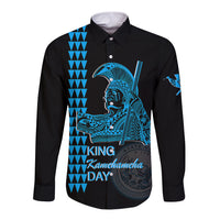 Custom Hawaii Long Sleeve Button Shirt King Kamehameha Day - Blue LT6 - Wonder Print Shop