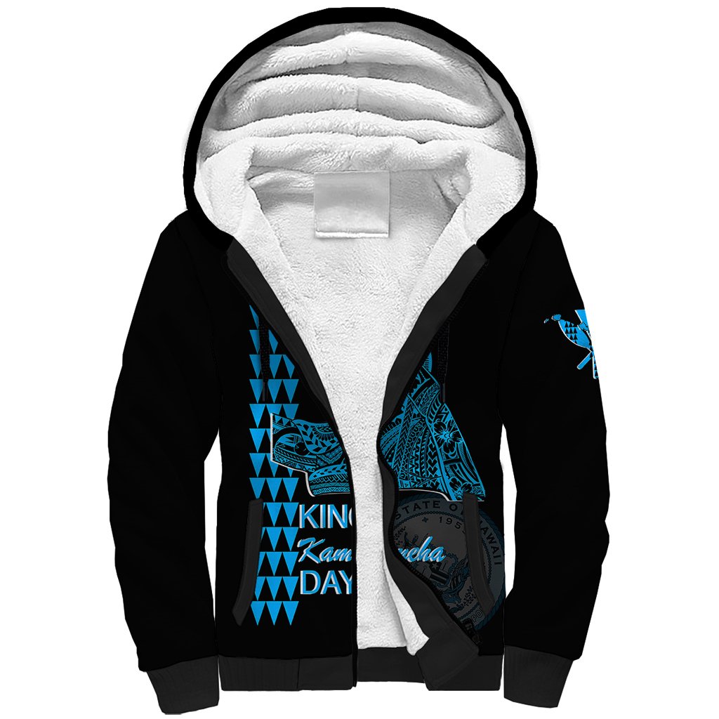 Custom Hawaii Sherpa Hoodie King Kamehameha Day - Blue LT6 - Wonder Print Shop