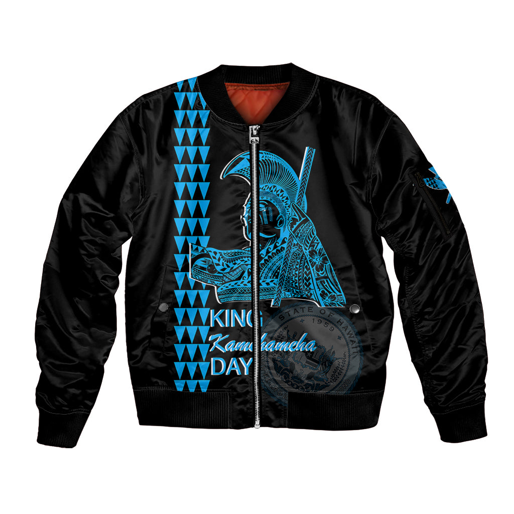 Custom Hawaii Sleeve Zip Bomber Jacket King Kamehameha Day - Blue LT6 - Wonder Print Shop