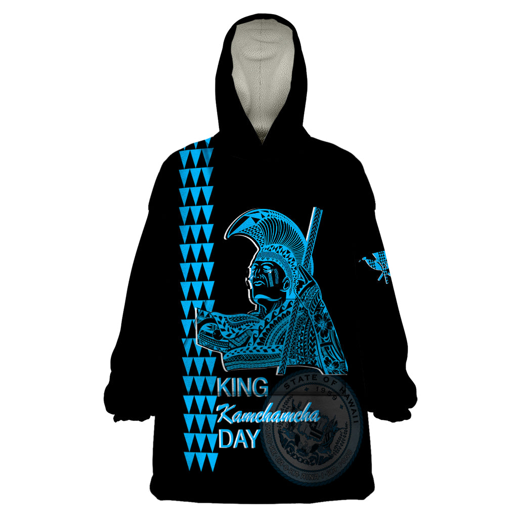 Custom Hawaii Wearable Blanket Hoodie King Kamehameha Day - Blue LT6 - Wonder Print Shop