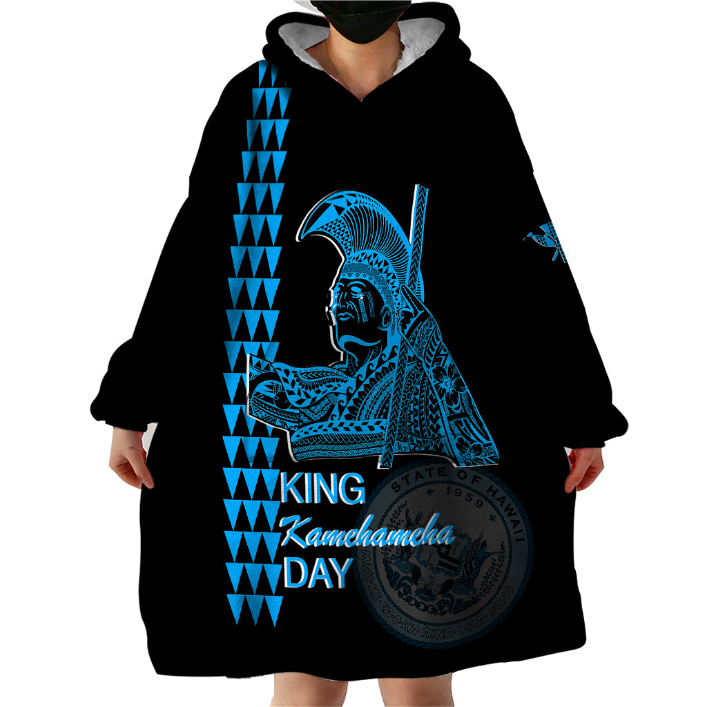 Custom Hawaii Wearable Blanket Hoodie King Kamehameha Day - Blue LT6 - Wonder Print Shop