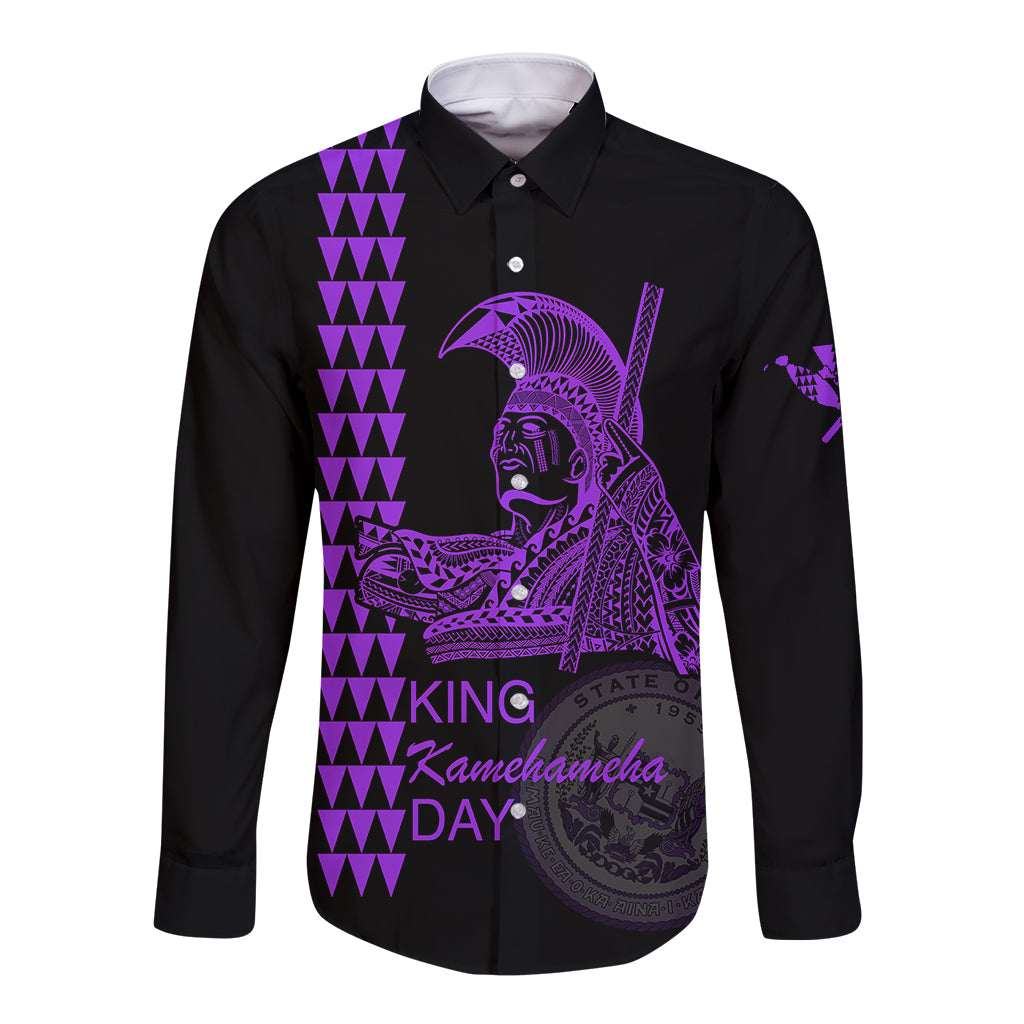 Custom Hawaii Long Sleeve Button Shirt King Kamehameha Day - Purple LT6 - Wonder Print Shop