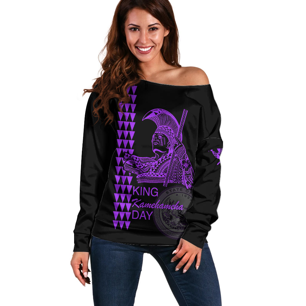 Custom Hawaii Off Shoulder Sweater King Kamehameha Day - Purple LT6 - Wonder Print Shop