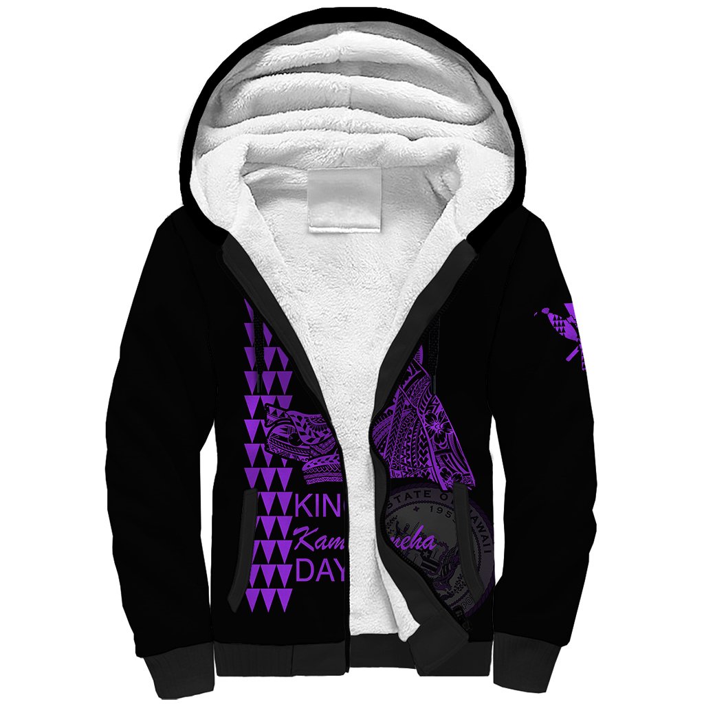 Custom Hawaii Sherpa Hoodie King Kamehameha Day - Purple LT6 - Wonder Print Shop