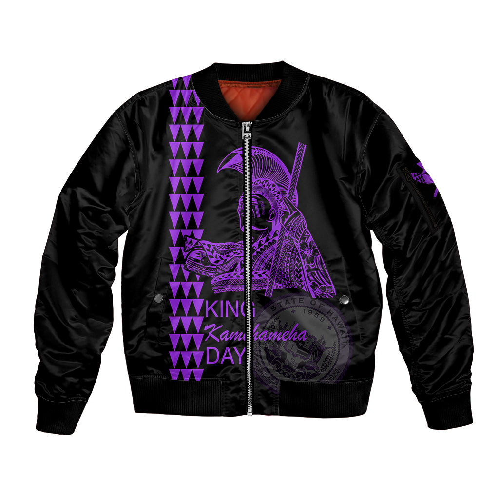 Custom Hawaii Sleeve Zip Bomber Jacket King Kamehameha Day - Purple LT6 - Wonder Print Shop