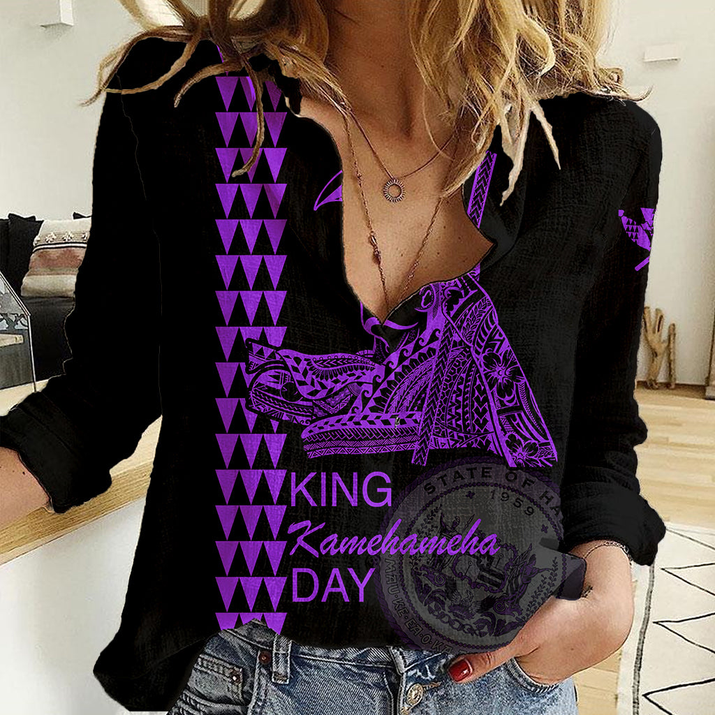 Custom Hawaii Women Casual Shirt King Kamehameha Day - Purple LT6 - Wonder Print Shop