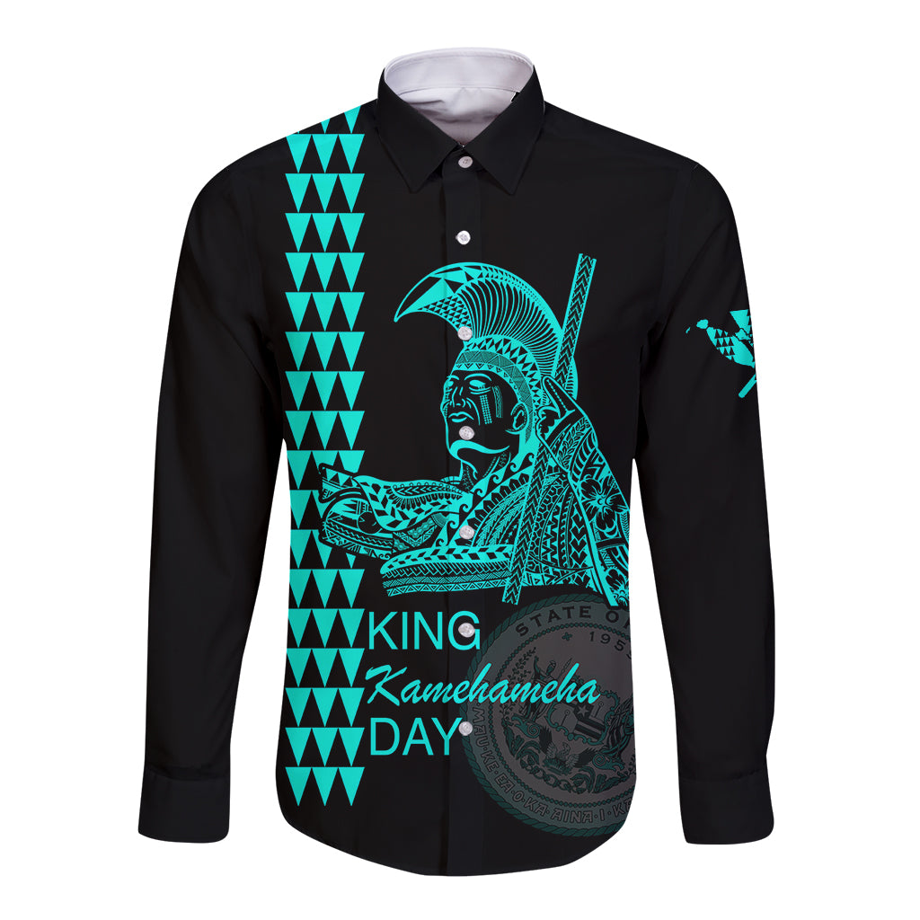 Custom Hawaii Long Sleeve Button Shirt King Kamehameha Day - Green LT6 - Wonder Print Shop