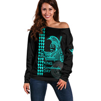 Custom Hawaii Off Shoulder Sweater King Kamehameha Day - Green LT6 - Wonder Print Shop