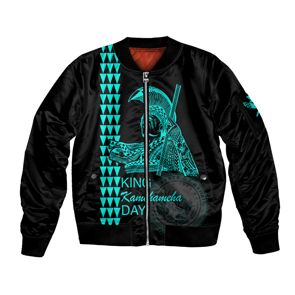 Custom Hawaii Sleeve Zip Bomber Jacket King Kamehameha Day - Green LT6 - Wonder Print Shop