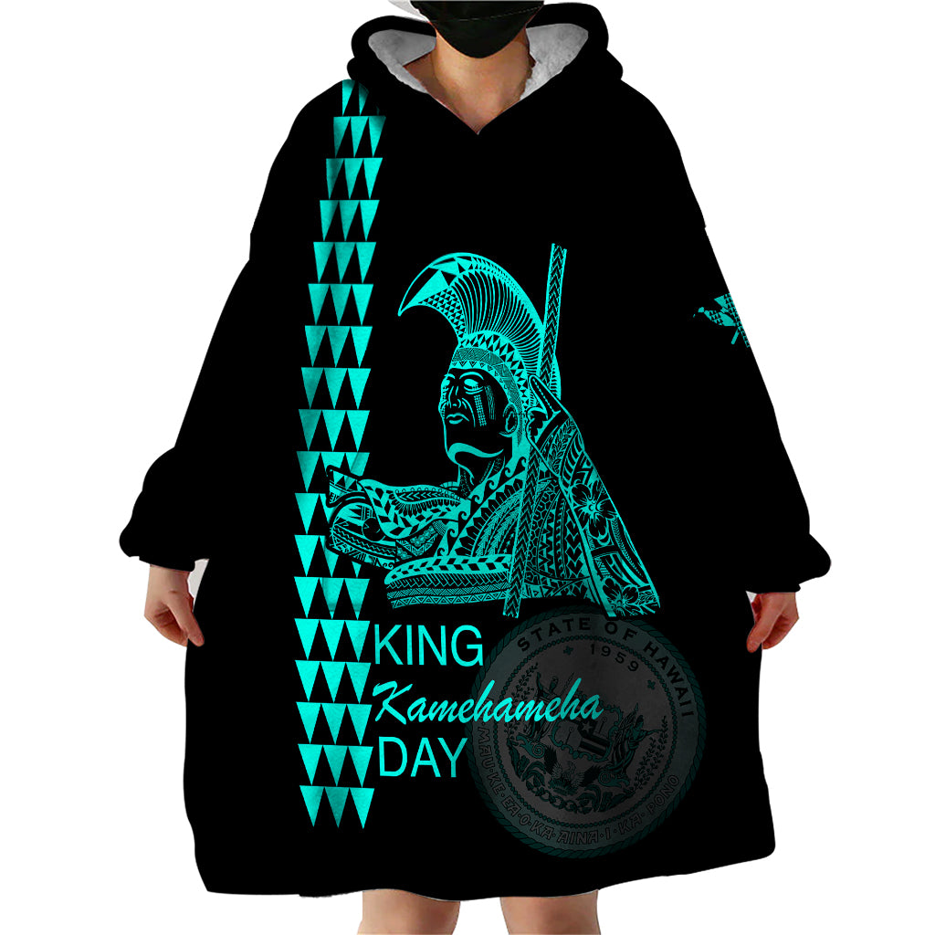 Custom Hawaii Wearable Blanket Hoodie King Kamehameha Day - Green LT6 - Wonder Print Shop