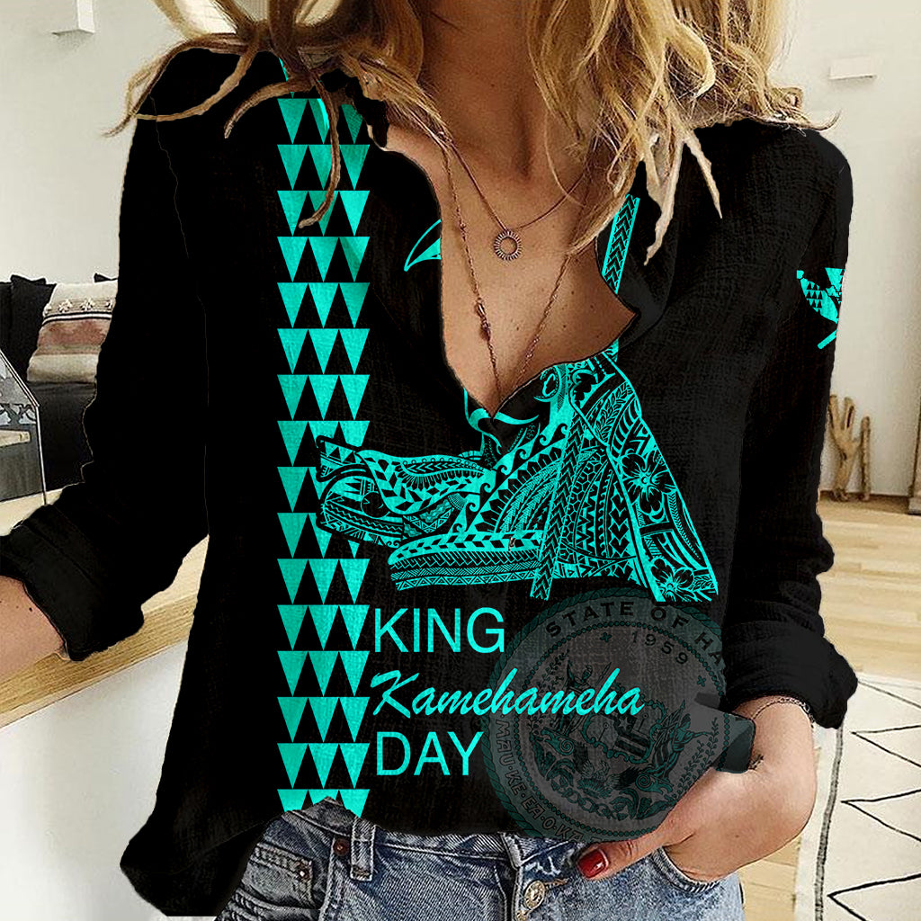Custom Hawaii Women Casual Shirt King Kamehameha Day - Green LT6 - Wonder Print Shop