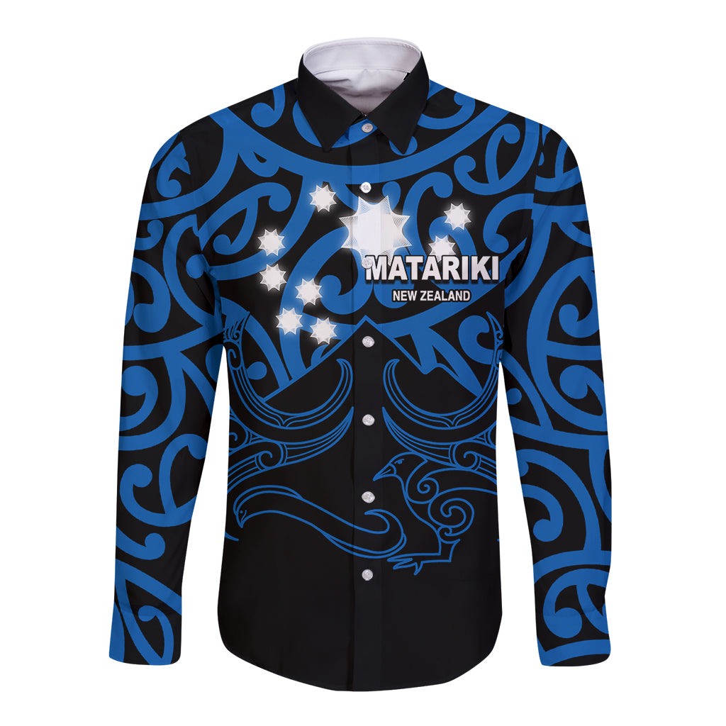 Matariki New Zealand Long Sleeve Button Shirt Maori New Year Blue LT6 - Wonder Print Shop