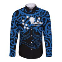 Matariki New Zealand Long Sleeve Button Shirt Maori New Year Blue LT6 - Wonder Print Shop