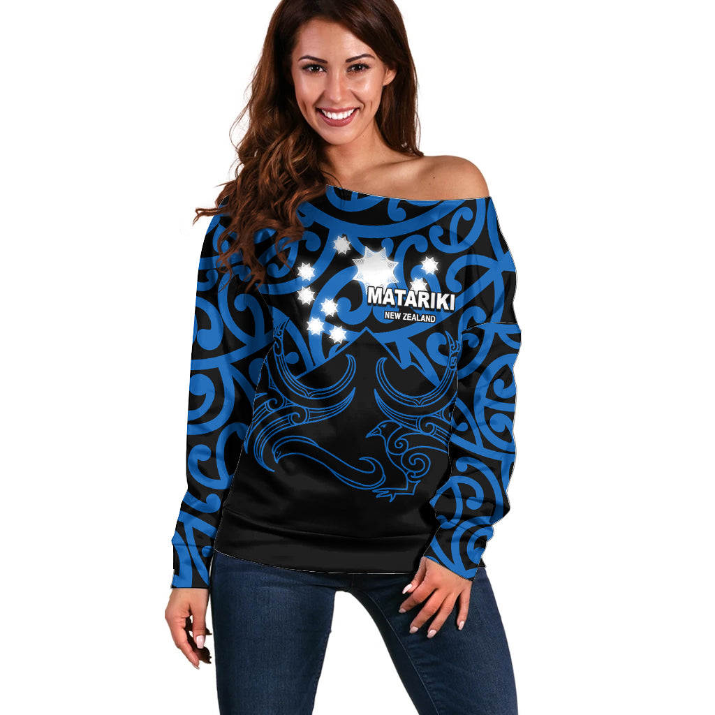 Matariki New Zealand Off Shoulder Sweater Maori New Year Blue LT6 - Wonder Print Shop
