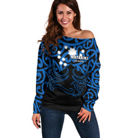 Matariki New Zealand Off Shoulder Sweater Maori New Year Blue LT6 - Wonder Print Shop