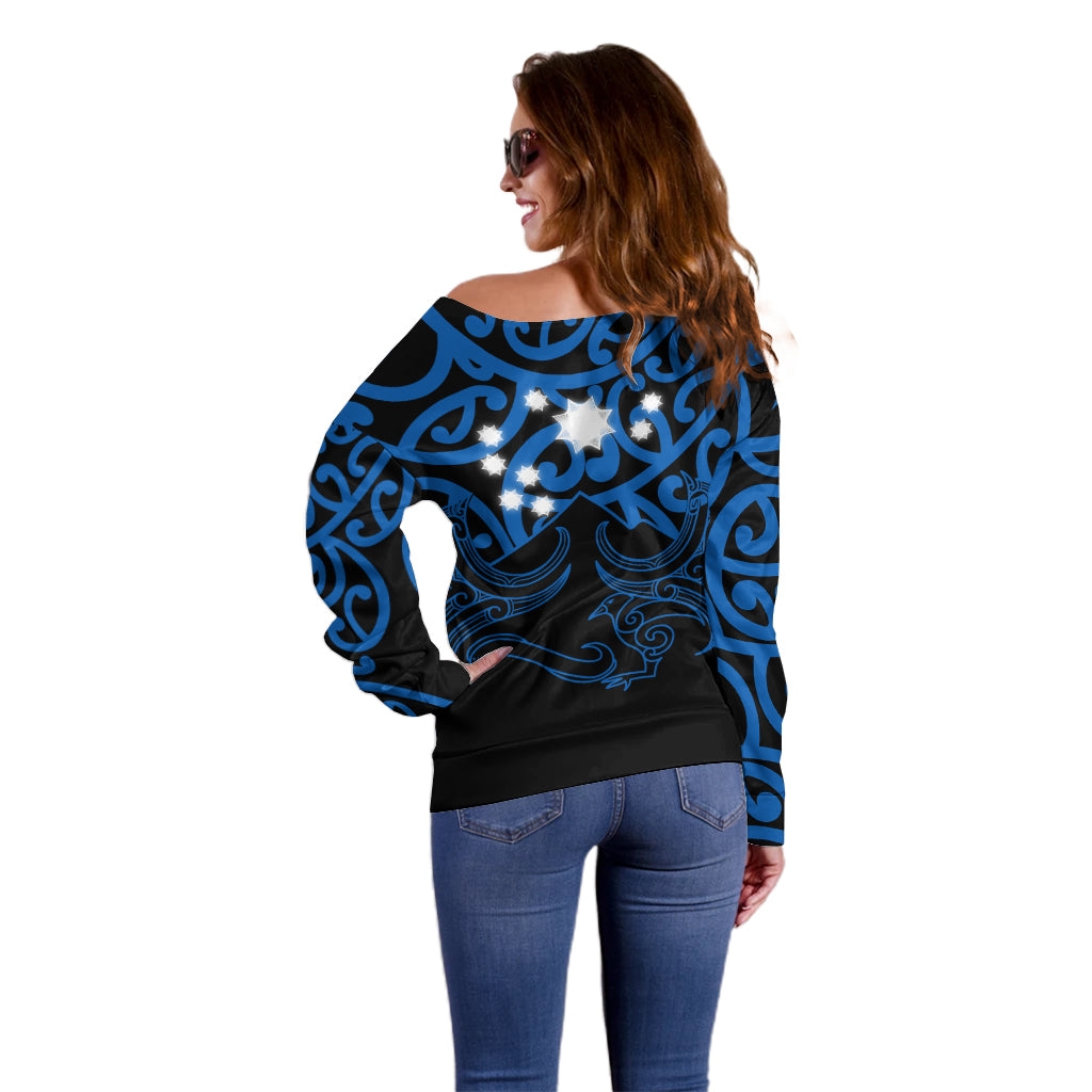 Matariki New Zealand Off Shoulder Sweater Maori New Year Blue LT6 - Wonder Print Shop