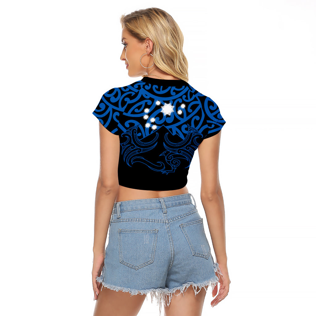 Matariki New Zealand Raglan Cropped T Shirt Maori New Year Blue LT6 - Wonder Print Shop