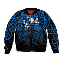 Matariki New Zealand Sleeve Zip Bomber Jacket Maori New Year Blue LT6 - Wonder Print Shop