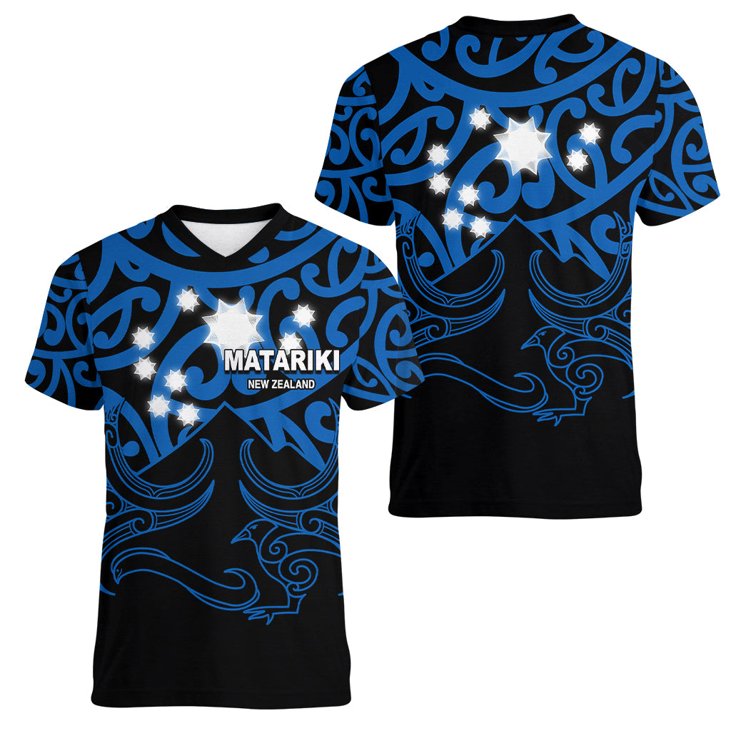 Matariki New Zealand Women V Neck T Shirt Maori New Year Blue LT6 - Wonder Print Shop