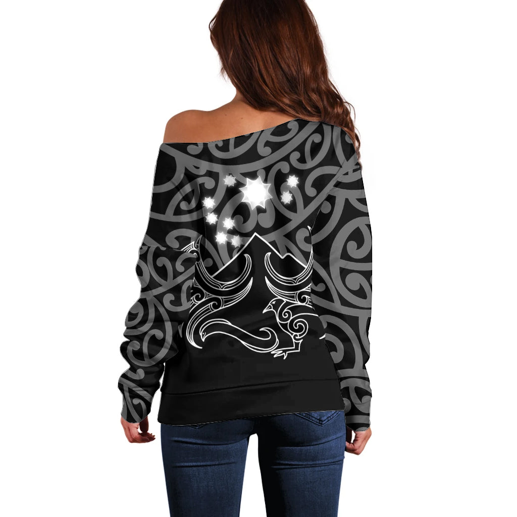 Matariki New Zealand Off Shoulder Sweater Maori New Year White LT6 - Wonder Print Shop