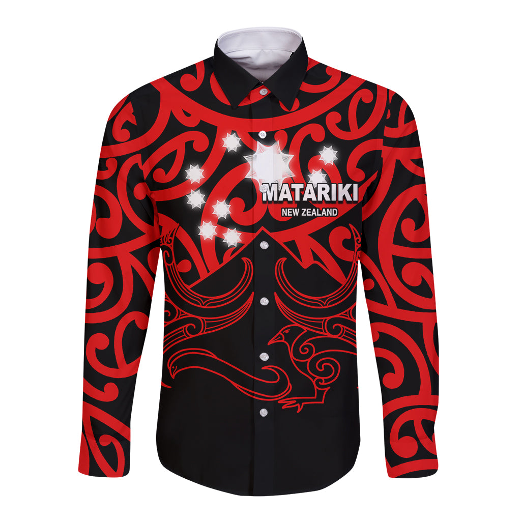 Matariki New Zealand Long Sleeve Button Shirt Maori New Year Red LT6 - Wonder Print Shop