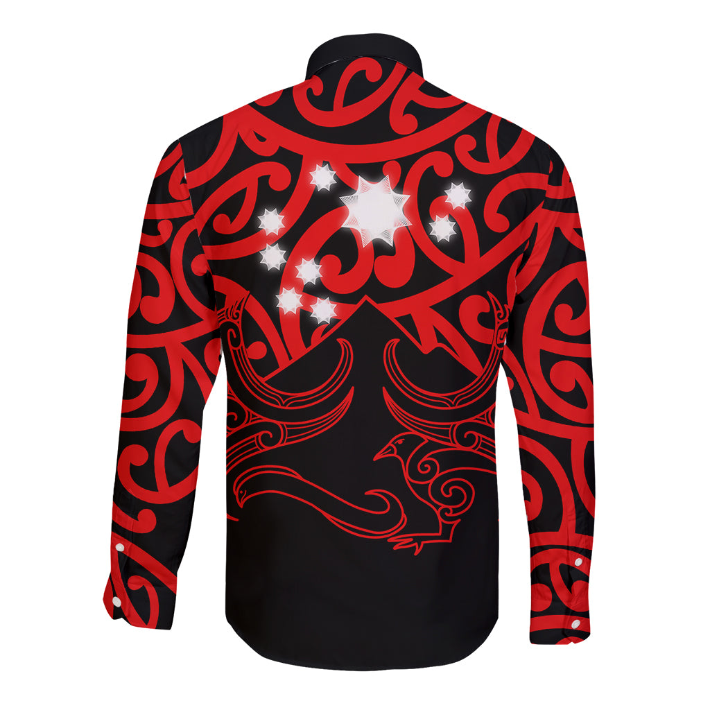 Matariki New Zealand Long Sleeve Button Shirt Maori New Year Red LT6 - Wonder Print Shop