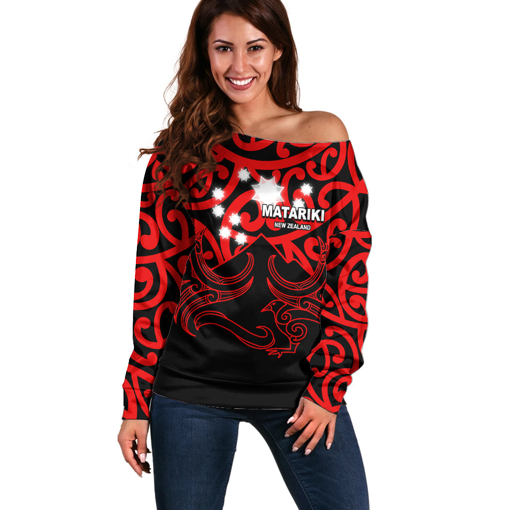 Matariki New Zealand Off Shoulder Sweater Maori New Year Red LT6 - Wonder Print Shop