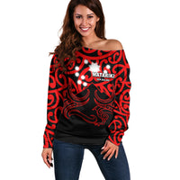 Matariki New Zealand Off Shoulder Sweater Maori New Year Red LT6 - Wonder Print Shop