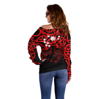 Matariki New Zealand Off Shoulder Sweater Maori New Year Red LT6 - Wonder Print Shop