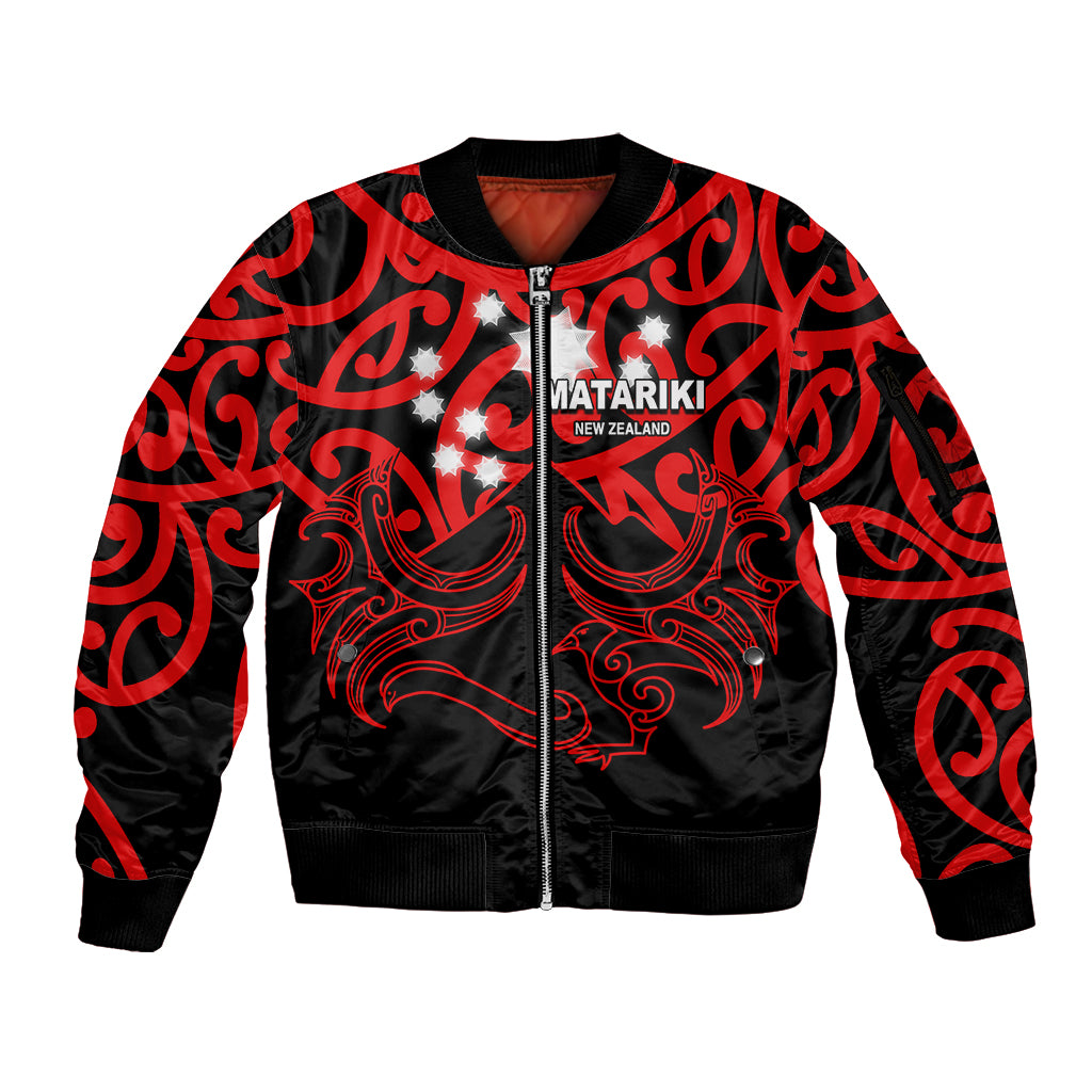 Matariki New Zealand Sleeve Zip Bomber Jacket Maori New Year Red LT6 - Wonder Print Shop