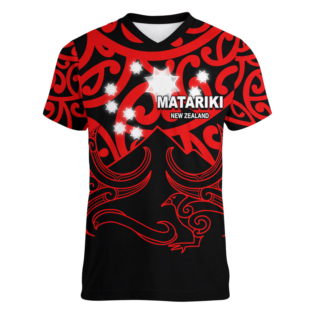 Matariki New Zealand Women V Neck T Shirt Maori New Year Red LT6 - Wonder Print Shop