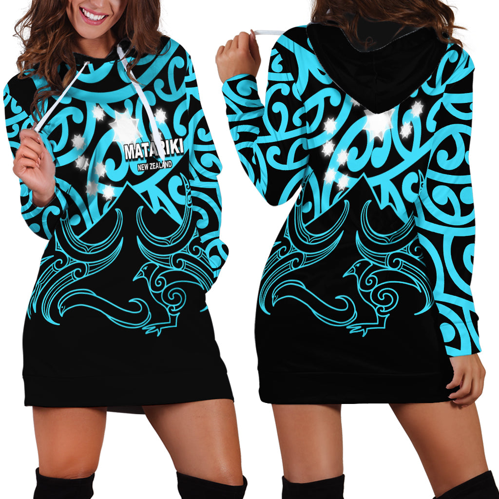 Matariki New Zealand Hoodie Dress Maori New Year Light Blue LT6 - Wonder Print Shop
