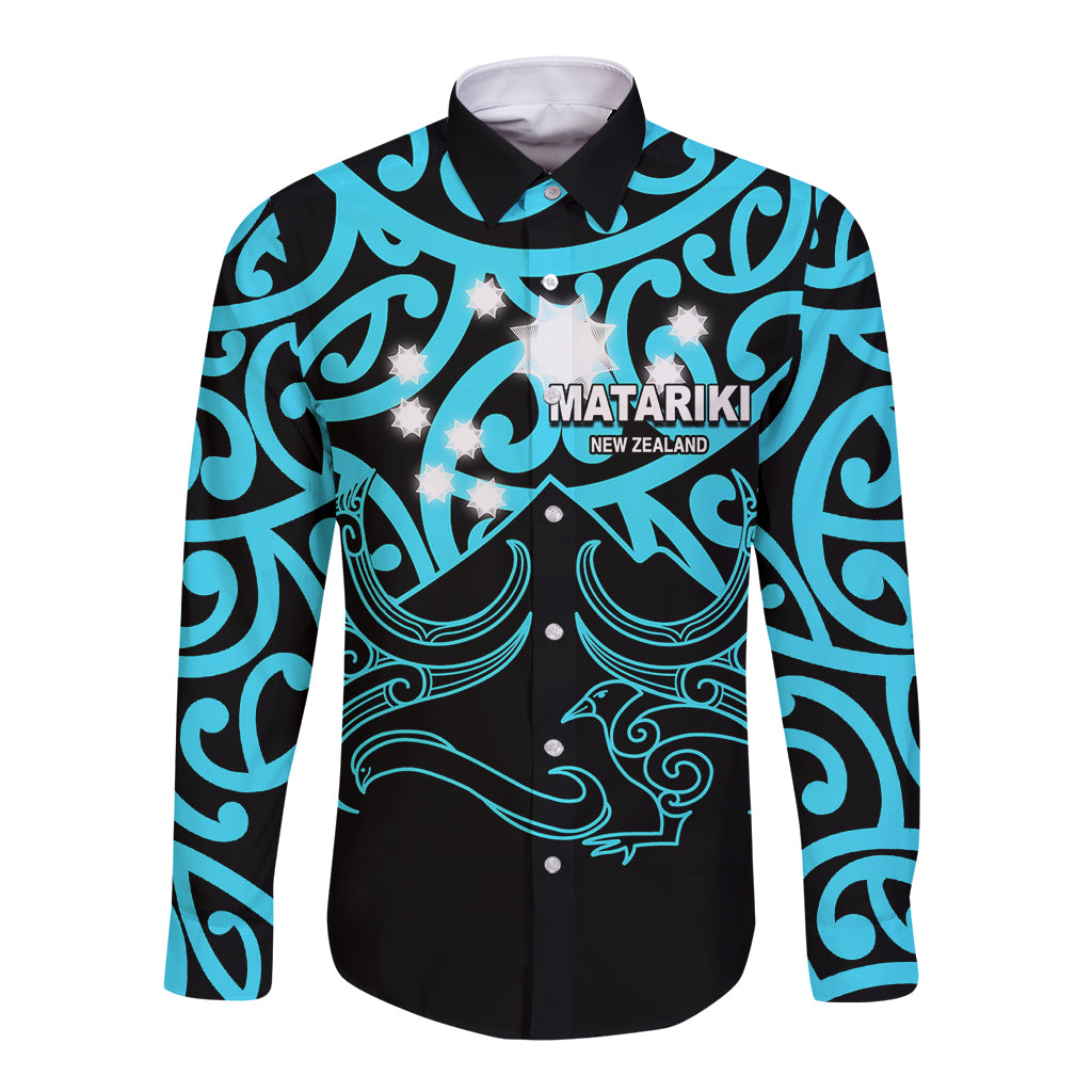Matariki New Zealand Long Sleeve Button Shirt Maori New Year Light Blue LT6 - Wonder Print Shop
