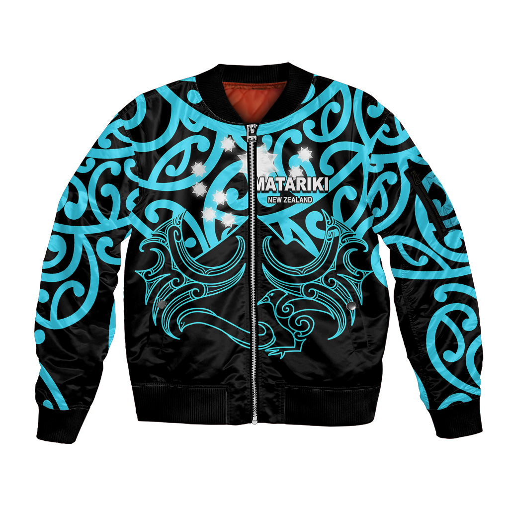 Matariki New Zealand Sleeve Zip Bomber Jacket Maori New Year Light Blue LT6 - Wonder Print Shop