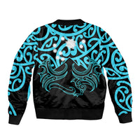 Matariki New Zealand Sleeve Zip Bomber Jacket Maori New Year Light Blue LT6 - Wonder Print Shop