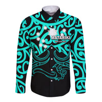 Matariki New Zealand Long Sleeve Button Shirt Maori New Year Turquoise LT6 - Wonder Print Shop
