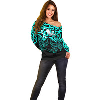 Matariki New Zealand Off Shoulder Sweater Maori New Year Turquoise LT6 - Wonder Print Shop