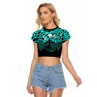 Matariki New Zealand Raglan Cropped T Shirt Maori New Year Turquoise LT6 - Wonder Print Shop
