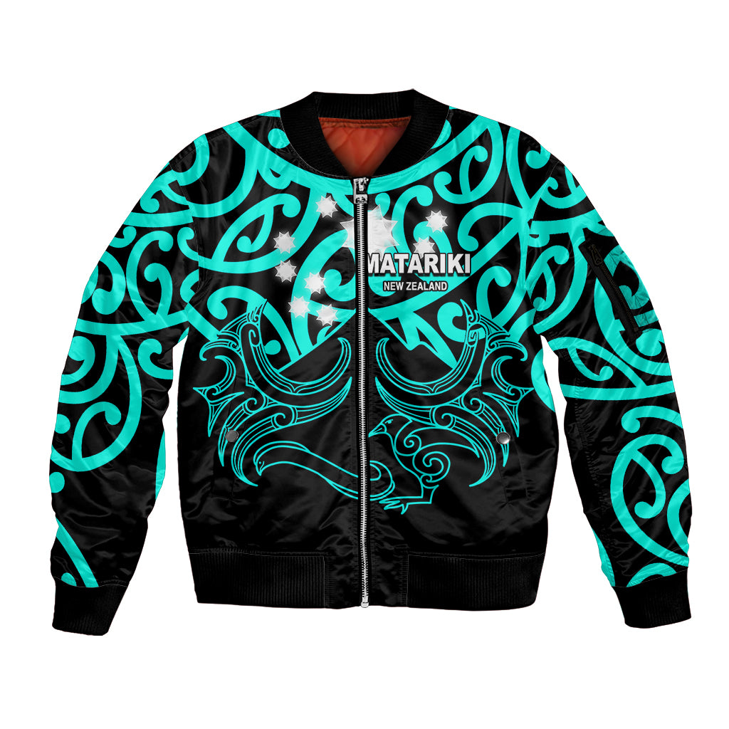 Matariki New Zealand Sleeve Zip Bomber Jacket Maori New Year Turquoise LT6 - Wonder Print Shop
