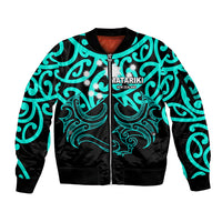 Matariki New Zealand Sleeve Zip Bomber Jacket Maori New Year Turquoise LT6 - Wonder Print Shop