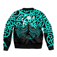 Matariki New Zealand Sleeve Zip Bomber Jacket Maori New Year Turquoise LT6 - Wonder Print Shop