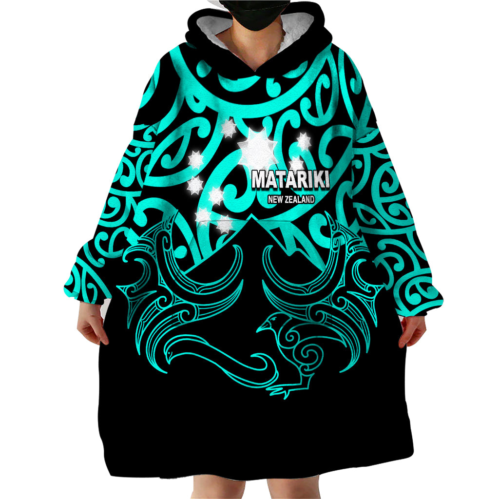 Matariki New Zealand Wearable Blanket Hoodie Maori New Year Turquoise LT6 - Wonder Print Shop
