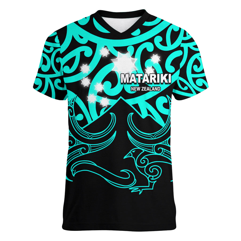 Matariki New Zealand Women V Neck T Shirt Maori New Year Turquoise LT6 - Wonder Print Shop