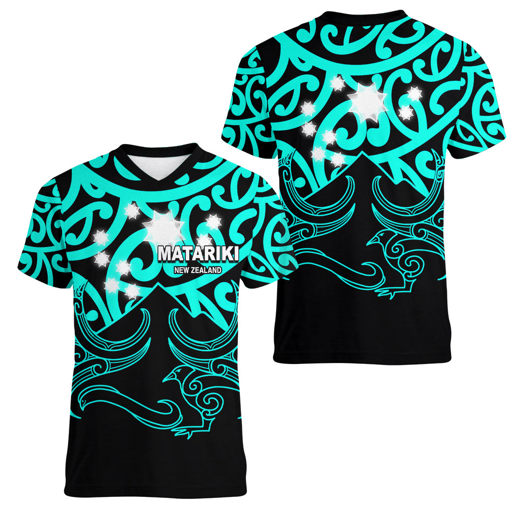 Matariki New Zealand Women V Neck T Shirt Maori New Year Turquoise LT6 - Wonder Print Shop
