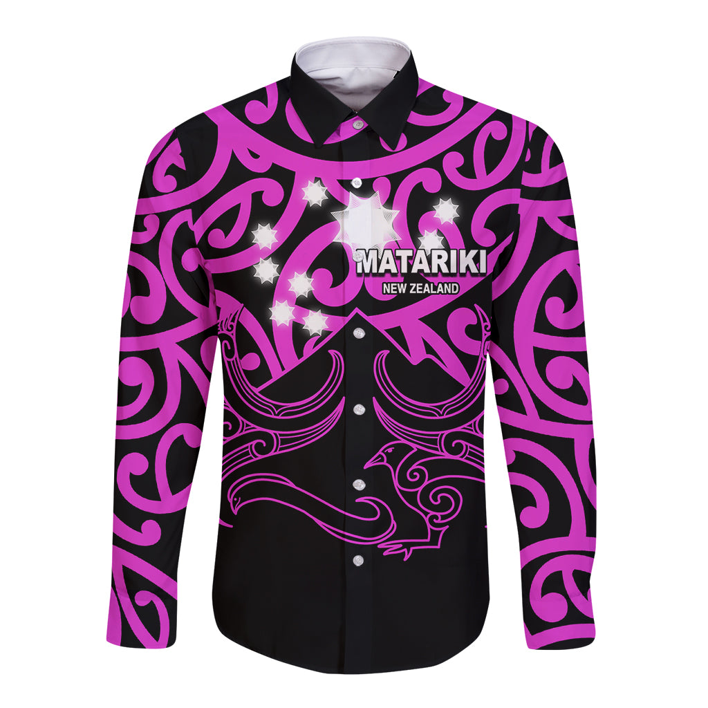 Matariki New Zealand Long Sleeve Button Shirt Maori New Year Purple LT6 - Wonder Print Shop